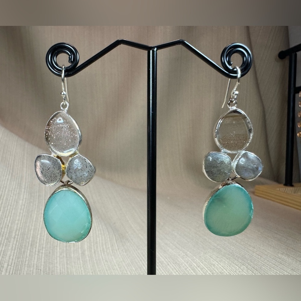 Retired Stella & Dot Silver and Aqua Drop Earrings